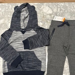 Boys Gymboree blue and white cotton hoodie and grey sweatpants
